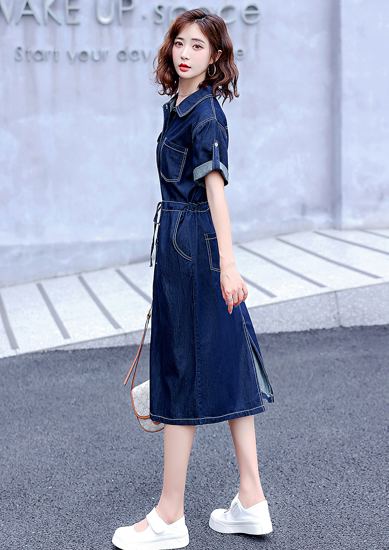 ĐẦM JEAN XÒE CỔ SƠ MI EO RÚT - NJ220